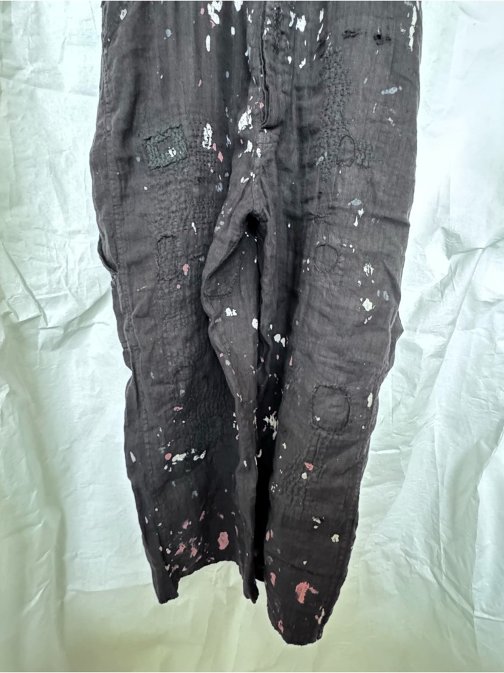 Magnolia Pearl Black Overalls with 'PEACE' Graphic and White Paint Splatter - Picture 2 of 16